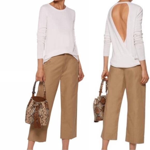 NWOT Diane Von Furstenberg cream wool silk sweater open cross back sz S - Picture 1 of 9